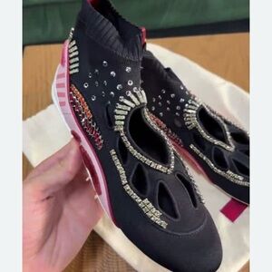 Valentino Garavani Black and Red Embellished Sneakers